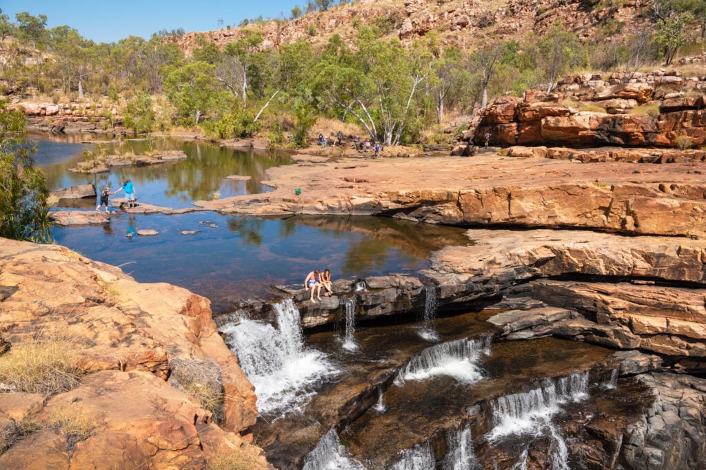 Pools at the top of Bell Gorge are a relaxing place to sit or walk across the river & swim beneath the waterfalls Kimberley Tours